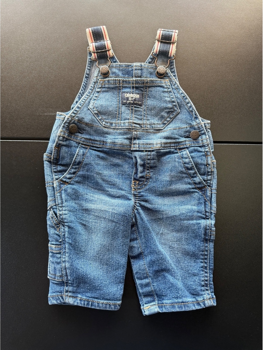 OshKosh B’gosh Baby Boys 3M Denim Overalls Blue Jean Striped Straps